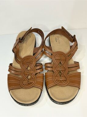 Clarks Women's Tan Braided-Strap Leather Sandals size 9.5